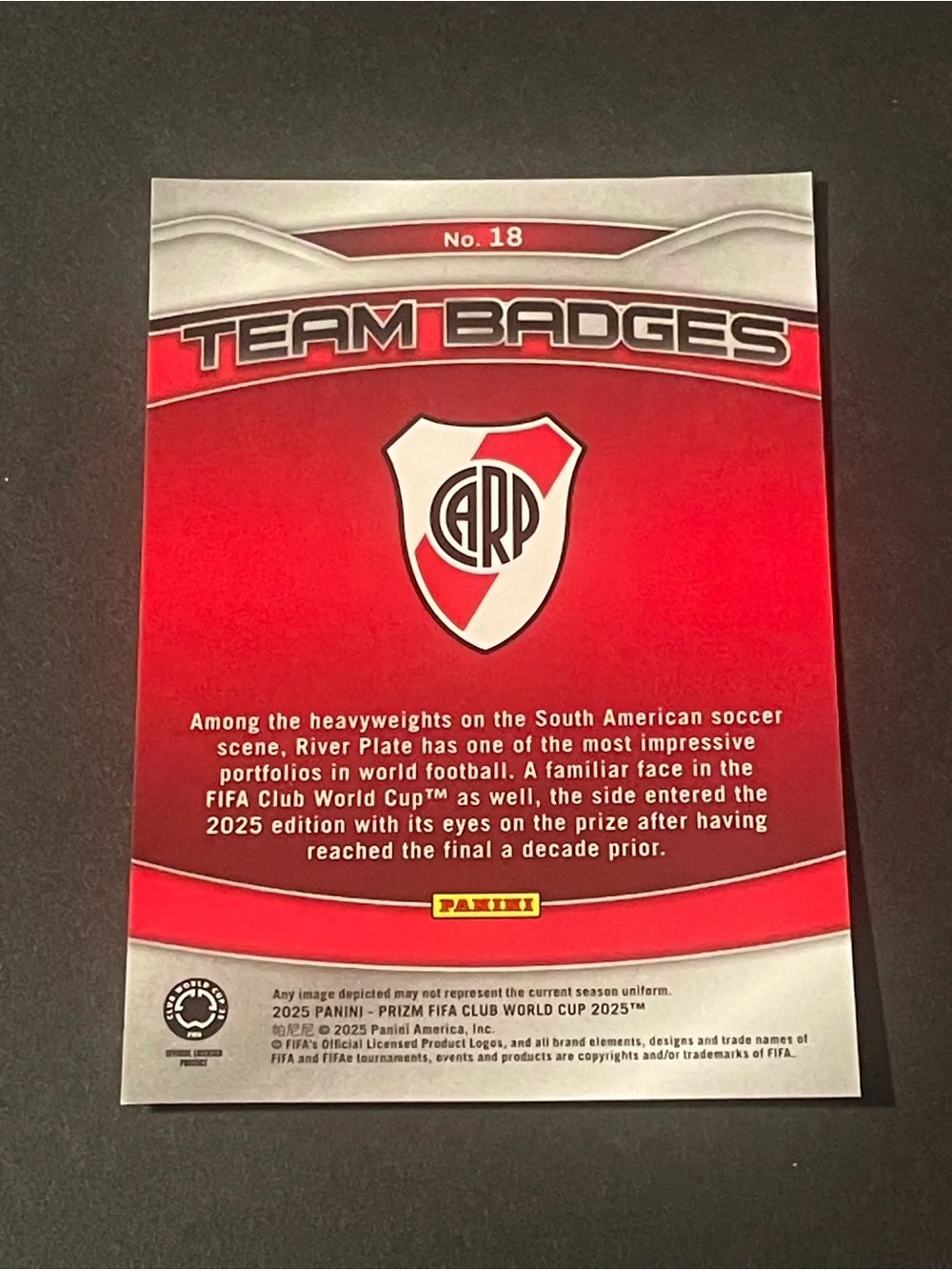 2025 Panini Prizm FIFA Club World Cup #18 River Plate Team Badge Card